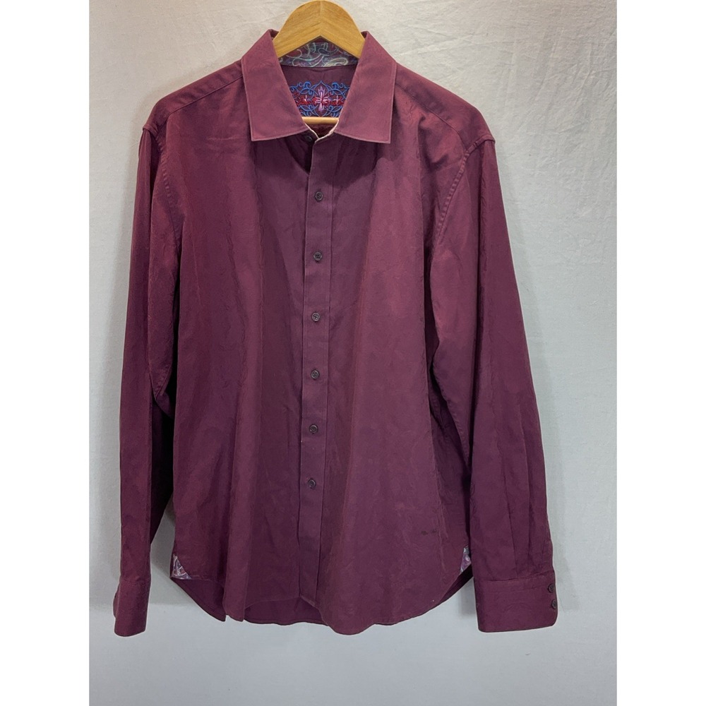 Robert Graham Button Down Shirt Men's Size XL Maroon jacquard contrast cuff